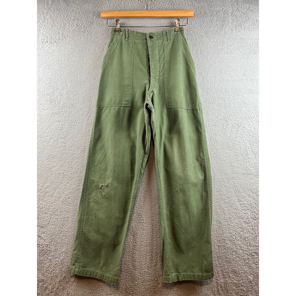 Vintage Military OG-107 Fatigue Pants Olive Drab Green Cotton Sateen Button Fly